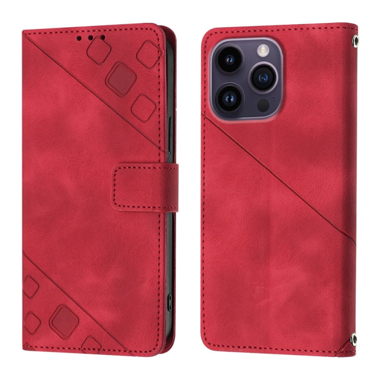 For iPhone 15 Pro Skin-feel Embossed Leather Phone Case(Red) - HoMEdemic™ 