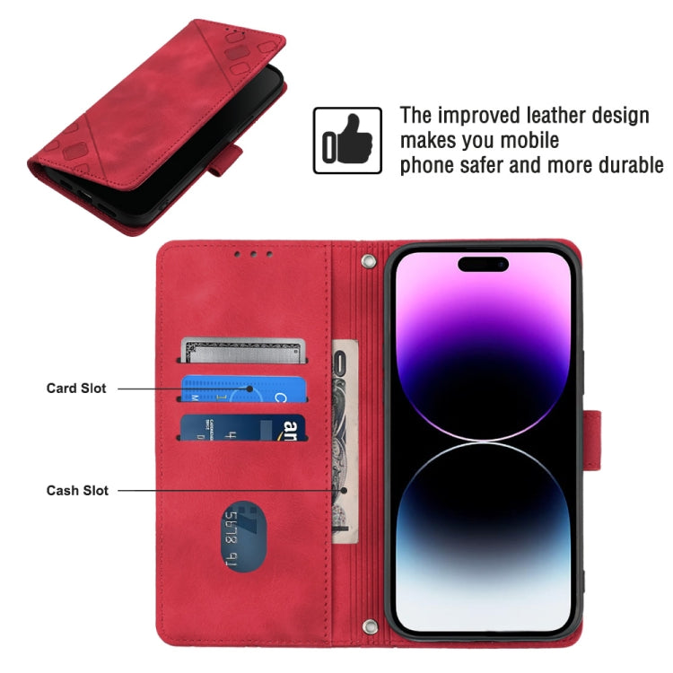 For iPhone 15 Pro Skin-feel Embossed Leather Phone Case(Red) - HoMEdemic™ 
