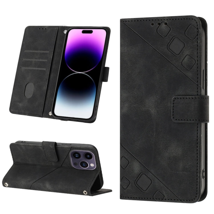 For iPhone 15 Pro Skin-feel Embossed Leather Phone Case(Black) - HoMEdemic™ 