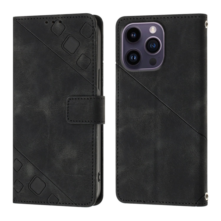 For iPhone 15 Pro Skin-feel Embossed Leather Phone Case(Black) - HoMEdemic™ 