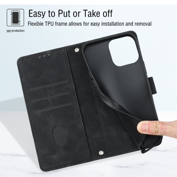 For iPhone 15 Pro Skin-feel Embossed Leather Phone Case(Black) - HoMEdemic™ 