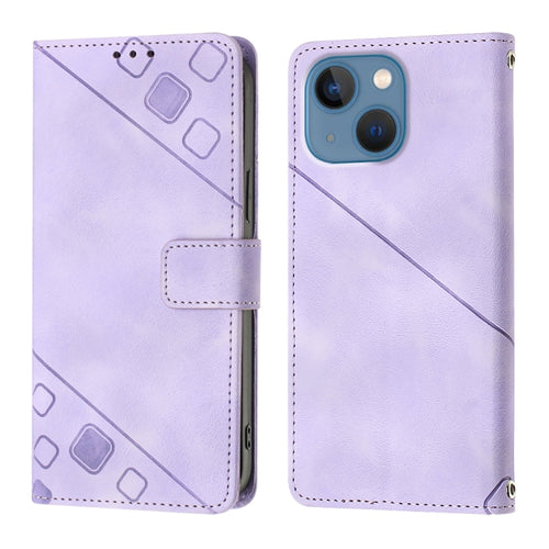 For iPhone 15 Skin-feel Embossed Leather Phone Case(Light Purple) - HoMEdemic™ 