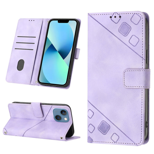 For iPhone 15 Skin-feel Embossed Leather Phone Case(Light Purple) - HoMEdemic™ 