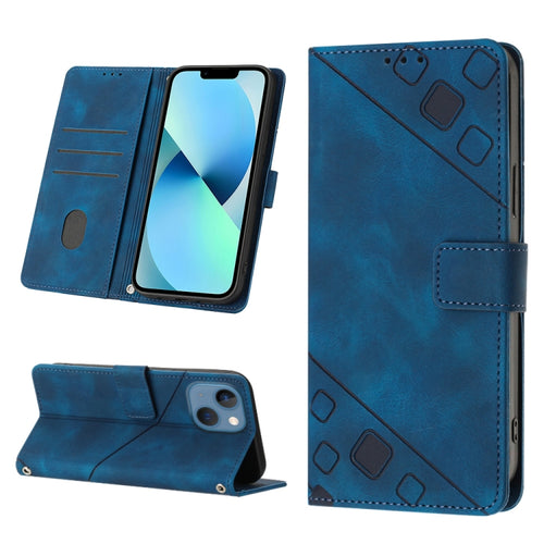 For iPhone 15 Skin-feel Embossed Leather Phone Case(Blue) - HoMEdemic™ 