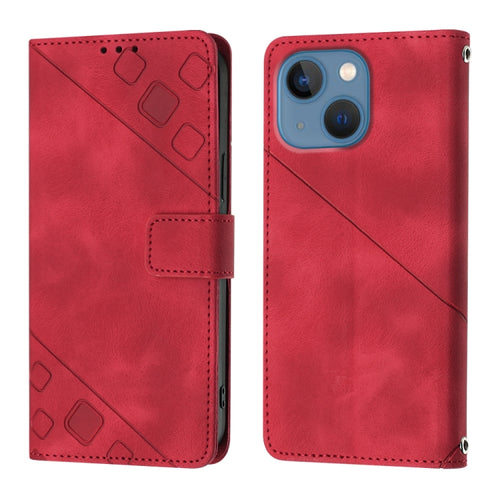 For iPhone 15 Skin-feel Embossed Leather Phone Case(Red) - HoMEdemic™ 