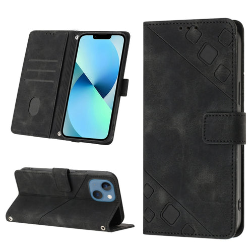 For iPhone 15 Skin-feel Embossed Leather Phone Case(Black) - HoMEdemic™ 