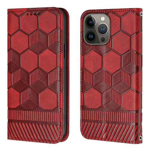 For iPhone 15 Pro Max Football Texture Magnetic Leather Flip Phone Case(Red) - HoMEdemic™ 