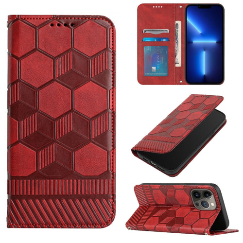 For iPhone 15 Pro Max Football Texture Magnetic Leather Flip Phone Case(Red) - HoMEdemic™ 