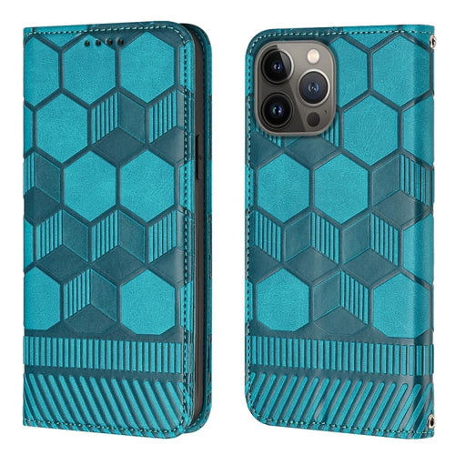 For iPhone 15 Pro Max Football Texture Magnetic Leather Flip Phone Case(Light Blue) - HoMEdemic™ 