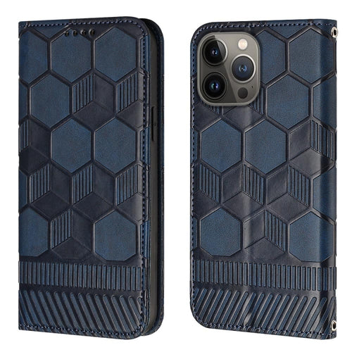 For iPhone 15 Pro Max Football Texture Magnetic Leather Flip Phone Case(Dark Blue) - HoMEdemic™ 