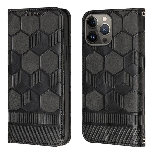 For iPhone 15 Pro Max Football Texture Magnetic Leather Flip Phone Case(Black) - HoMEdemic™ 