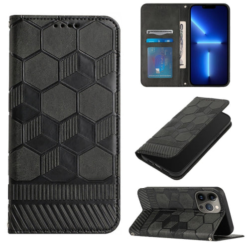 For iPhone 15 Pro Max Football Texture Magnetic Leather Flip Phone Case(Black) - HoMEdemic™ 