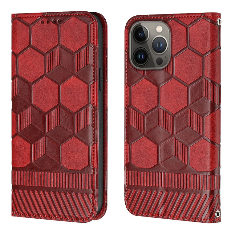 For iPhone 15 Pro Football Texture Magnetic Leather Flip Phone Case(Red) - HoMEdemic™ 