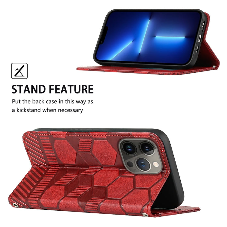 For iPhone 15 Pro Football Texture Magnetic Leather Flip Phone Case(Red) - HoMEdemic™ 