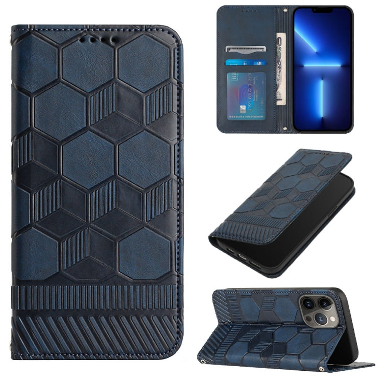 For iPhone 15 Pro Football Texture Magnetic Leather Flip Phone Case(Dark Blue) - HoMEdemic™ 