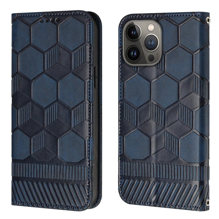 For iPhone 15 Pro Football Texture Magnetic Leather Flip Phone Case(Dark Blue) - HoMEdemic™ 