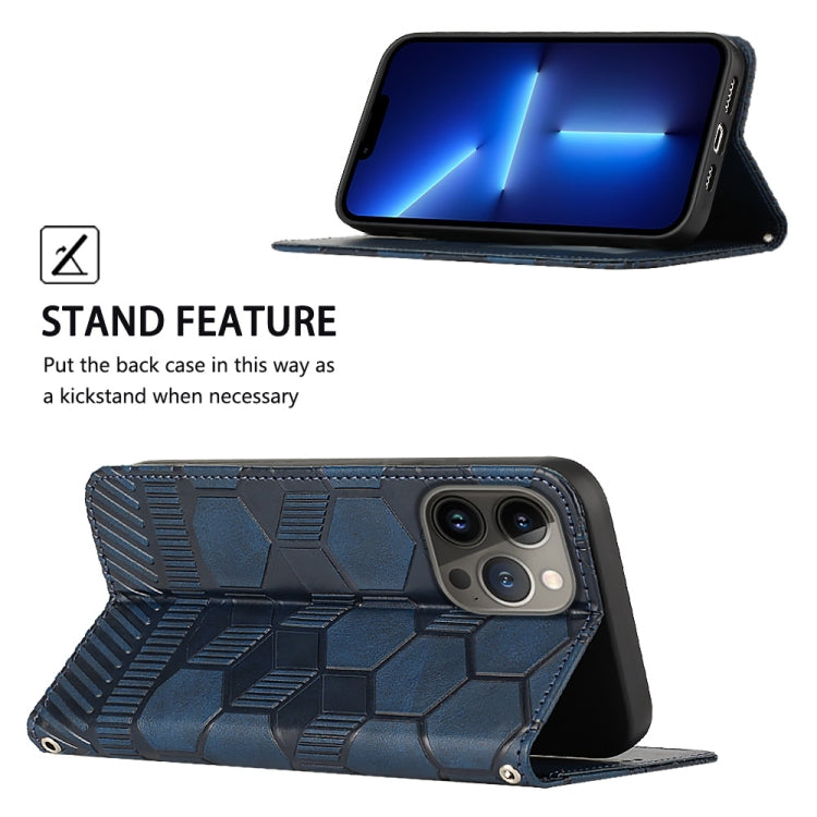 For iPhone 15 Pro Football Texture Magnetic Leather Flip Phone Case(Dark Blue) - HoMEdemic™ 