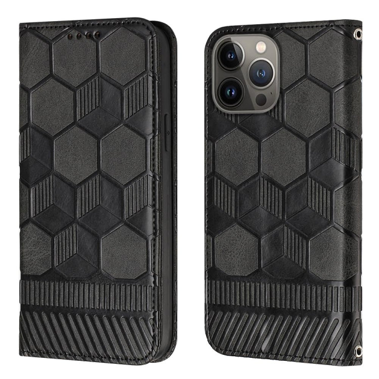 For iPhone 15 Pro Football Texture Magnetic Leather Flip Phone Case(Black) - HoMEdemic™ 