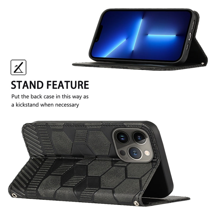 For iPhone 15 Pro Football Texture Magnetic Leather Flip Phone Case(Black) - HoMEdemic™ 