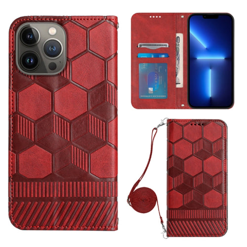 For iPhone 15 Pro Max Crossbody Football Texture Magnetic PU Phone Case(Red) - HoMEdemic™ 