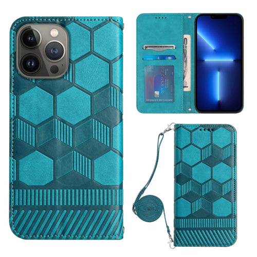 For iPhone 15 Pro Max Crossbody Football Texture Magnetic PU Phone Case(Light Blue) - HoMEdemic™ 