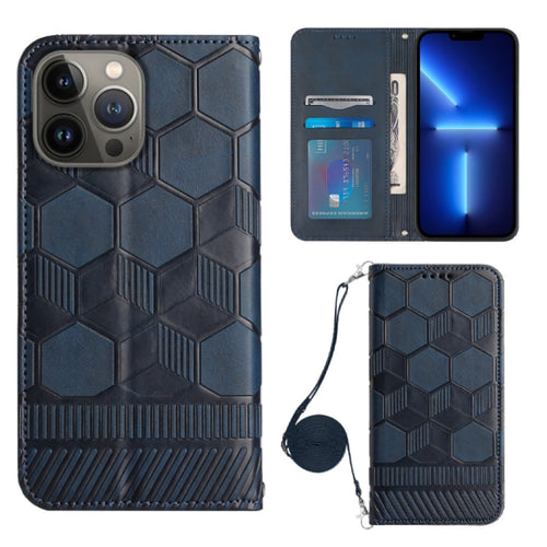 For iPhone 15 Pro Max Crossbody Football Texture Magnetic PU Phone Case(Dark Blue) - HoMEdemic™ 