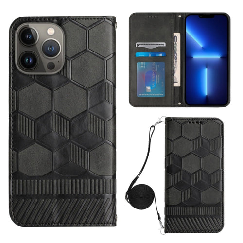 For iPhone 15 Pro Max Crossbody Football Texture Magnetic PU Phone Case(Black) - HoMEdemic™ 