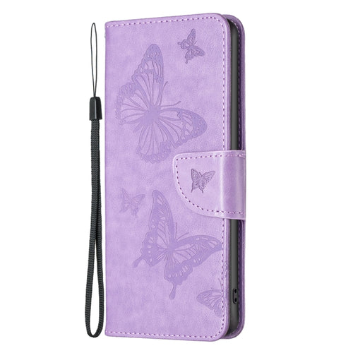 For iPhone 15 Pro Max Embossing Two Butterflies Pattern Leather Phone Case(Purple) - HoMEdemic™ 