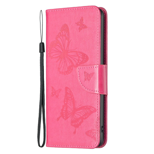 For iPhone 15 Pro Max Embossing Two Butterflies Pattern Leather Phone Case(Rose Red) - HoMEdemic™ 