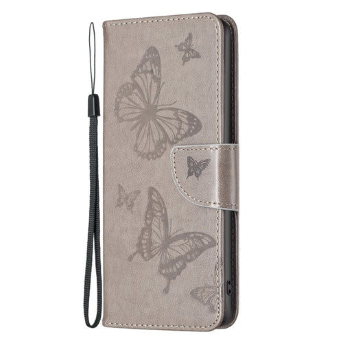 For iPhone 15 Pro Max Embossing Two Butterflies Pattern Leather Phone Case(Grey) - HoMEdemic™ 