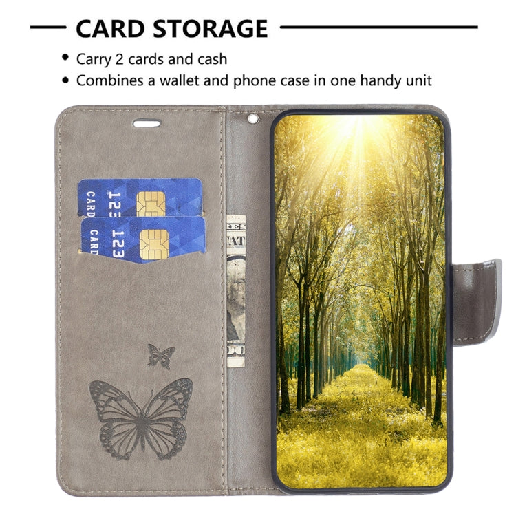 For iPhone 15 Pro Embossing Two Butterflies Pattern Leather Phone Case(Grey) - HoMEdemic™ 