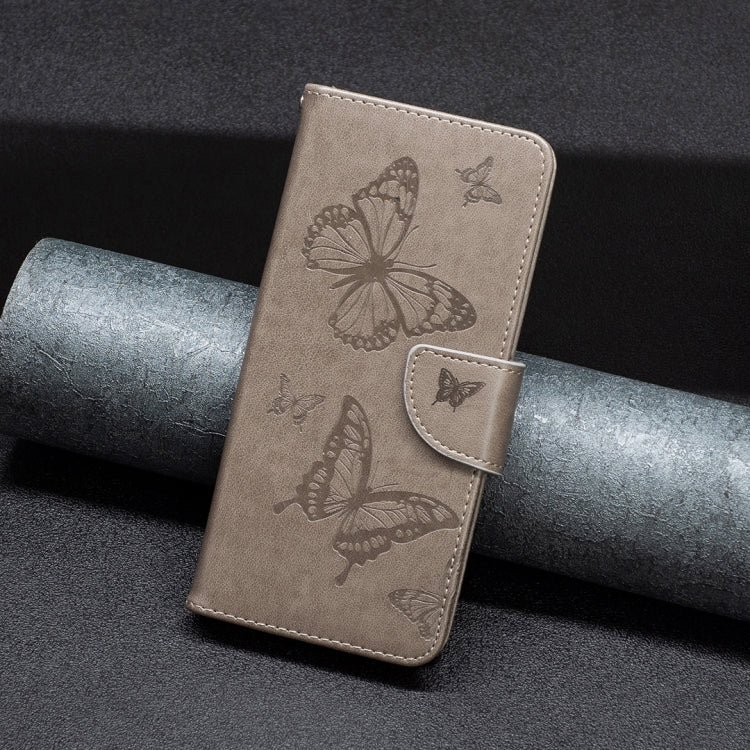 For iPhone 15 Pro Embossing Two Butterflies Pattern Leather Phone Case(Grey) - HoMEdemic™ 