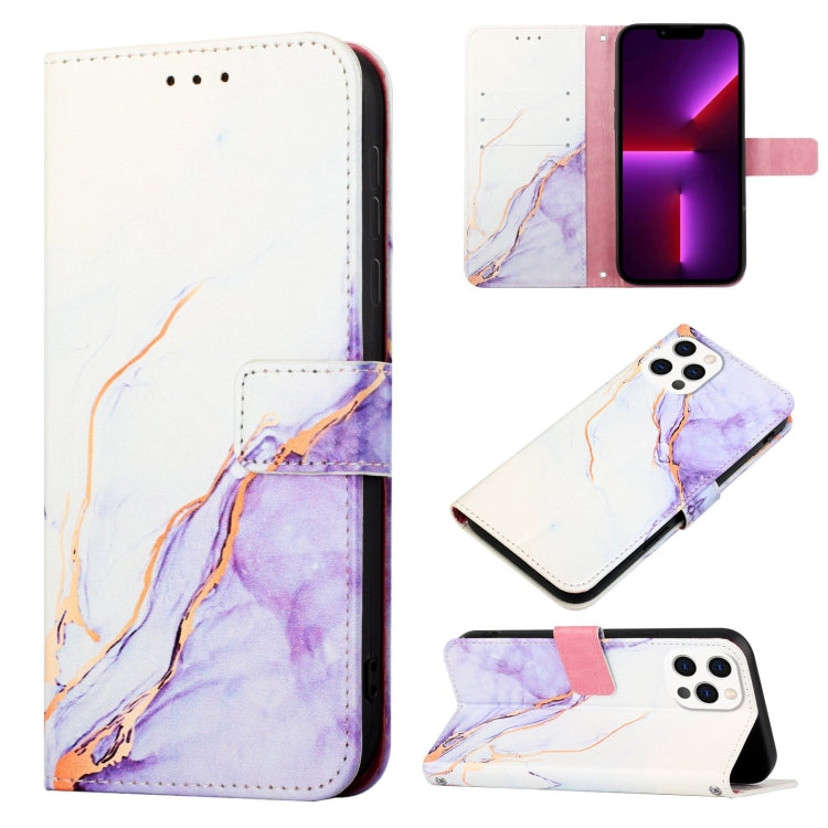 For iPhone 15 Pro PT003 Marble Pattern Flip Leather Phone Case(White Purple) - HoMEdemic™ 