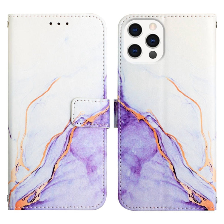 For iPhone 15 Pro PT003 Marble Pattern Flip Leather Phone Case(White Purple) - HoMEdemic™ 