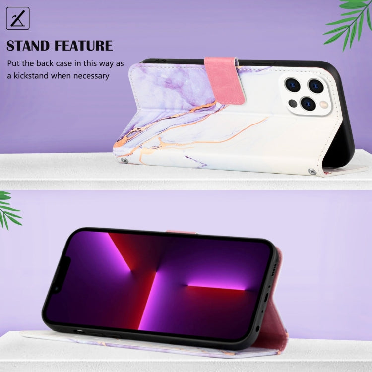 For iPhone 15 Pro PT003 Marble Pattern Flip Leather Phone Case(White Purple) - HoMEdemic™ 