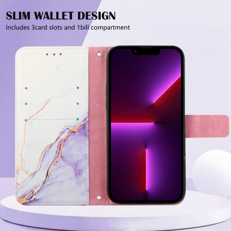 For iPhone 15 Pro PT003 Marble Pattern Flip Leather Phone Case(White Purple) - HoMEdemic™ 