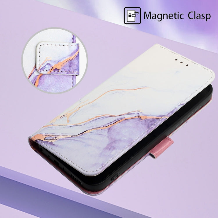 For iPhone 15 Pro PT003 Marble Pattern Flip Leather Phone Case(White Purple) - HoMEdemic™ 