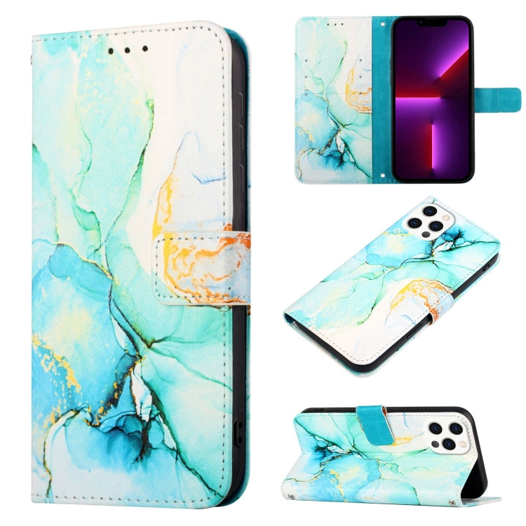For iPhone 15 Pro PT003 Marble Pattern Flip Leather Phone Case(Green) - HoMEdemic™ 