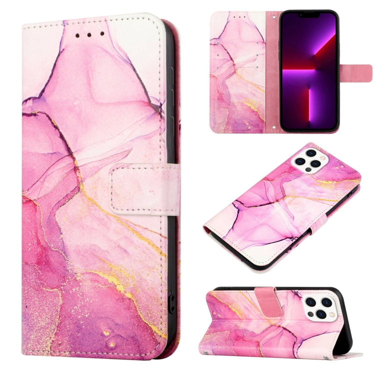 For iPhone 15 Pro PT003 Marble Pattern Flip Leather Phone Case(Pink Purple Gold) - HoMEdemic™ 