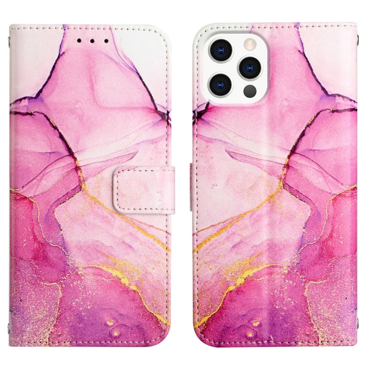 For iPhone 15 Pro PT003 Marble Pattern Flip Leather Phone Case(Pink Purple Gold) - HoMEdemic™ 