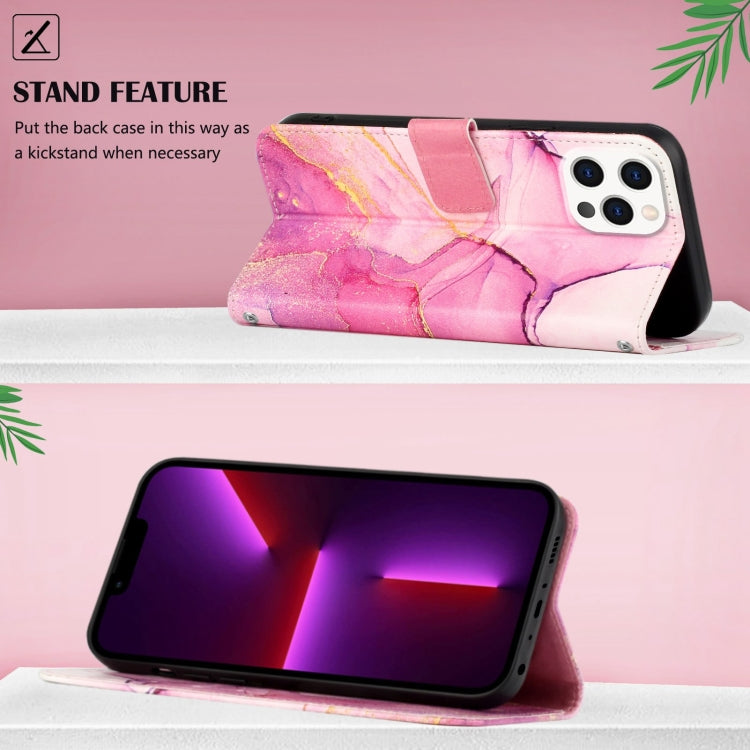For iPhone 15 Pro PT003 Marble Pattern Flip Leather Phone Case(Pink Purple Gold) - HoMEdemic™ 