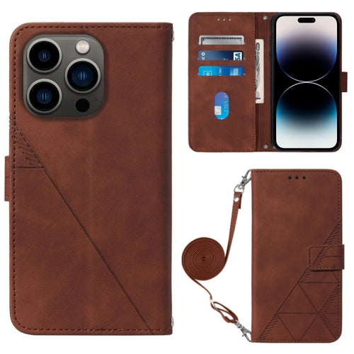 For iPhone 15 Pro Max Crossbody 3D Embossed Flip Leather Phone Case(Brown) - HoMEdemic™ 