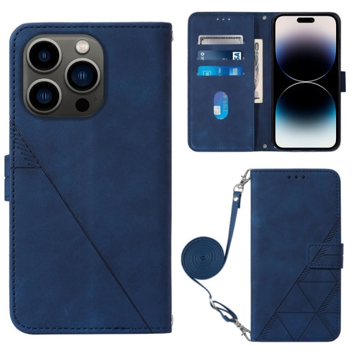 For iPhone 15 Pro Max Crossbody 3D Embossed Flip Leather Phone Case(Blue) - HoMEdemic™ 