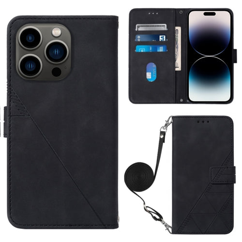 For iPhone 15 Pro Max Crossbody 3D Embossed Flip Leather Phone Case(Black) - HoMEdemic™ 