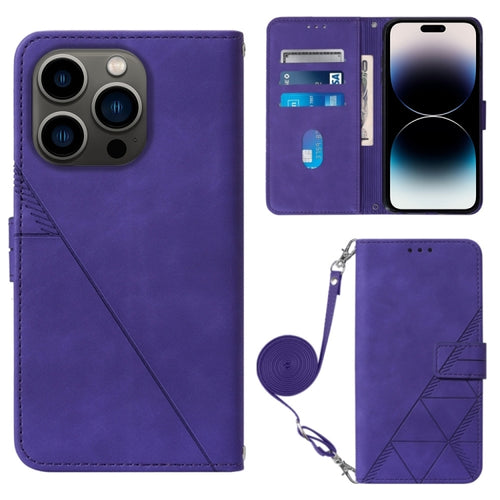 For iPhone 15 Pro Max Crossbody 3D Embossed Flip Leather Phone Case(Purple) - HoMEdemic™ 