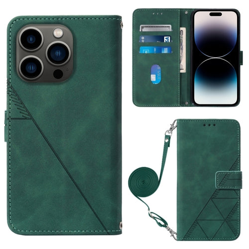 For iPhone 15 Pro Max Crossbody 3D Embossed Flip Leather Phone Case(Dark Green) - HoMEdemic™ 