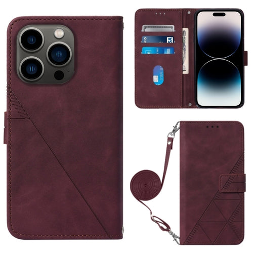 For iPhone 15 Pro Max Crossbody 3D Embossed Flip Leather Phone Case(Wine Red) - HoMEdemic™ 