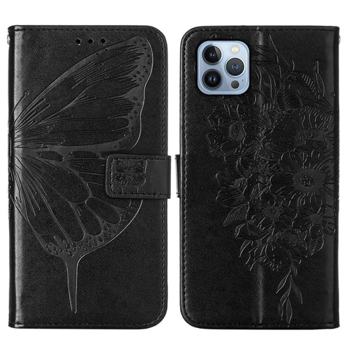 For iPhone 15 Pro Max Embossed Butterfly Leather Phone Case(Black) - HoMEdemic™ 