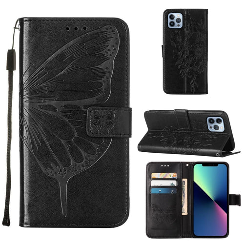 For iPhone 15 Pro Max Embossed Butterfly Leather Phone Case(Black) - HoMEdemic™ 