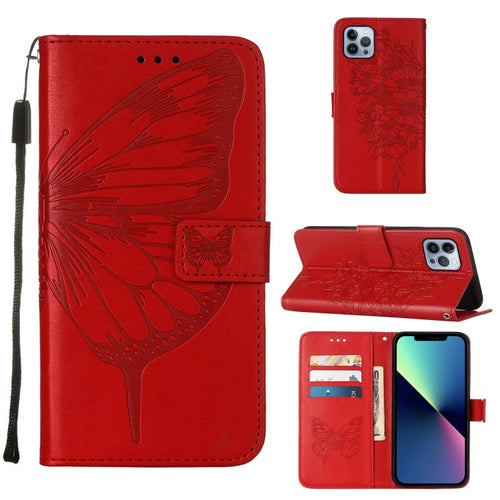 For iPhone 15 Pro Max Embossed Butterfly Leather Phone Case(Red) - HoMEdemic™ 